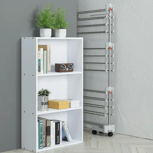 Vista 6 de Escurridor plegable con ruedas – 48 varillas de secado, resistente, móvil, perfecto para ropa, edredón, calcetines, ropa de cama, sábanas, 6 alas
