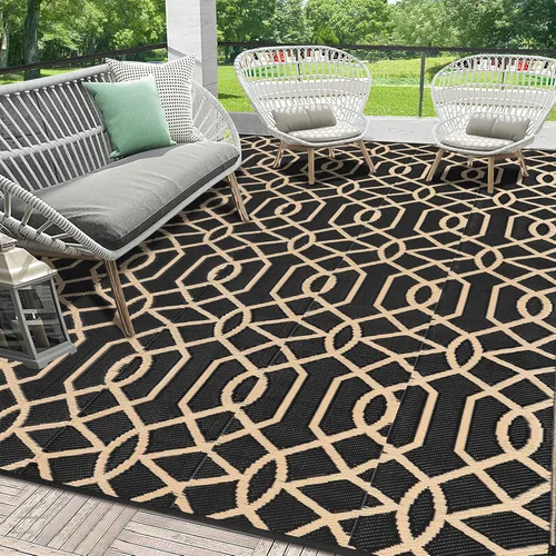 Vista 27 de HEBE Alfombra de exterior impermeable de 5 x 8 pies, alfombra de paja de plástico, alfombra para camping, reversible, para patio al aire libre