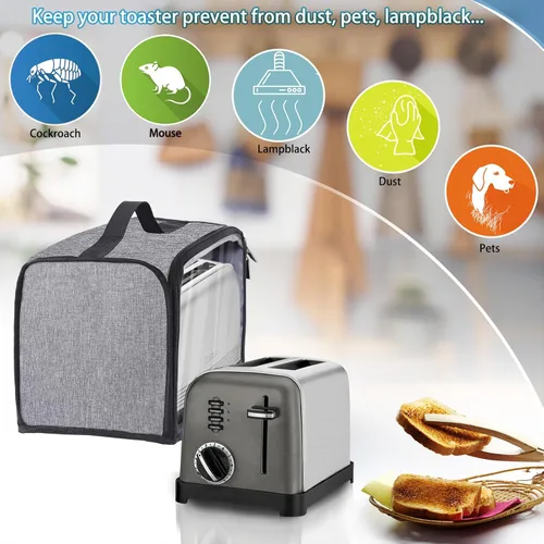 Vista 3 de Cubierta para tostadora con base para 2 rebanadas con ranura ancha, cubiertas antipolvo compatibles con Cuisinart de 2 rebanadas, bolsas