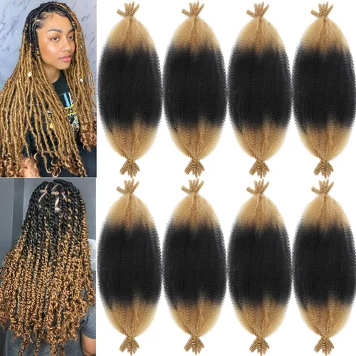 Vista 58 de 3 paquetes de cabello rizado afro elástico de 10 pulgadas, cabello trenzado Marley Twist 1B preseparado de ganchillo sintético suave para rastas