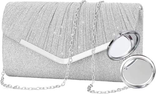 Vista 7 de Bolso de Mano Nocturno para Mujer con Correa de Cadena Intercambiable y Espejo – Bolso de Boda, Egreso y Fiesta