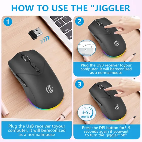 Vista 3 de Ratón inalámbrico Bluetooth, 2 en 1 (BT 5.2+2.4G) 1600 DPI Ratones Bluetooth con USB, Ratones inalámbricos recargables, retorno con un solo clic al