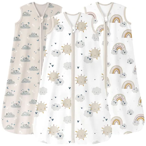 Vista 26 de Unnivoll - Saco de dormir para bebé de 0 a 6 meses, 0.5 tog, manta portátil para bebé, 3 unidades, 100 % de algodón, saco de dormir ligero