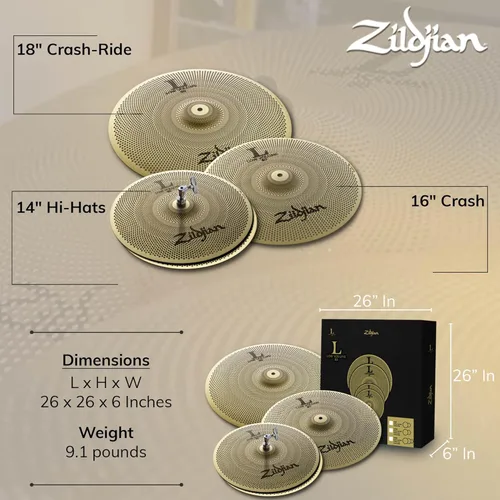 Vista 5 de Zildjian LV468 L80 Juego de platillos de bajo volumen con bolsa para platillo, baquetas y paño de pulido Austin Bazaar