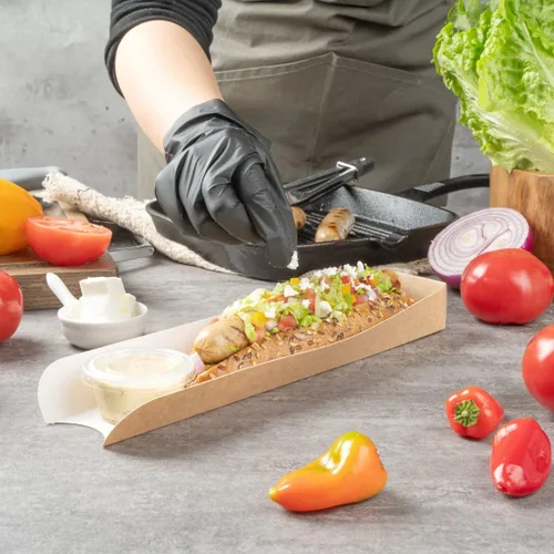 Vista 5 de Restaurantware -Bio Tek - Paquete de 200 bandejas para perros calientes de 11.8 x 2 x 1.3 pulgadas, de diseño abierto, 3 paredes, a prueba de grasa