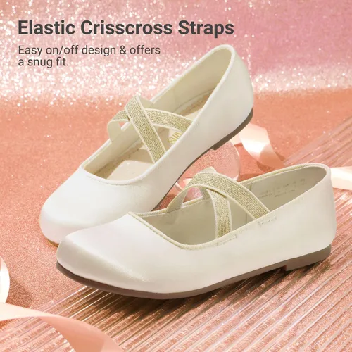 Vista 5 de DREAM PAIRS Zapatos de vestir tipo bailarina, de piso, para niñas Mary Jane