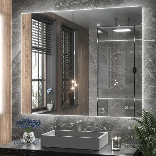 Vista 12 de TETOTE - Espejo retroiluminado de 84 x 32 pulgadas con luces LED para baño, antiempañante, espejo iluminado regulable (horizontal/vertical), espejo