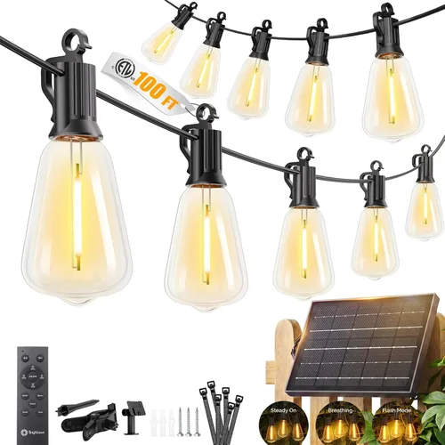 Brightown - Cadena de luces solares de 100 pies para exteriores