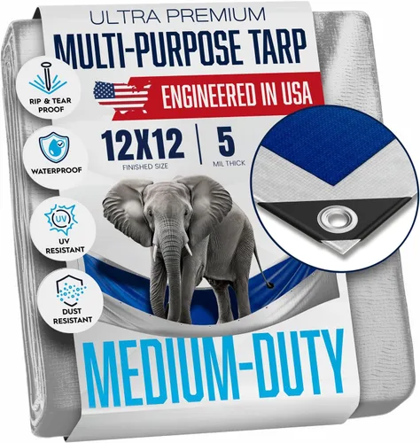 Vista 13 de Lona de 6 x 8 pies Resistente al Agua de Plástico con Ojales Cada 18 Pulgadas - 5 Mil - Cubierta Impermeable Multiusos para Lluvia, Exteriores