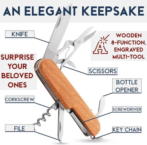 Vista 5 de Cuchillo de bolsillo personalizado para padrinos de boda - Cuchillos personalizados multiherramienta de 8 funciones - Cuchillos de bolsillo grabados