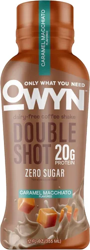 Vista 2 de OWYN Only What You Need Double Shot Café de Proteína Keto Sin Lácteos, Caramelo Macchiato, 0g de Azúcar, 20g de Proteína a Base de Plantas, 180mg