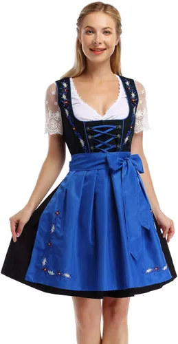 GloryStar Vestido de cerveza de tirolesa alemana para mujer, disfraz de 3 piezas para el festival de carnaval bávaro del Oktoberfest 2 piezas - azul