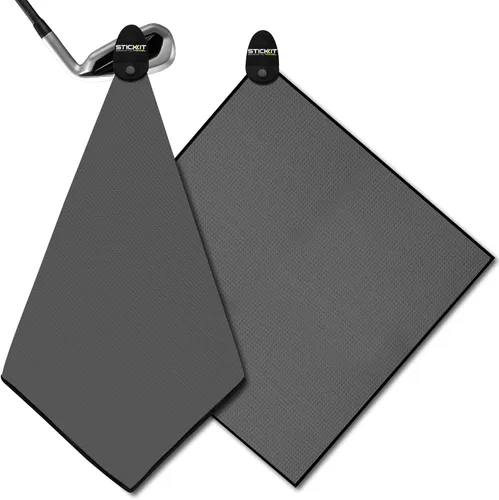 Vista 28 de STICKIT Toalla de golf magnética – Ultra absorbente con tejido de gofre de microfibra – Toalla de golf con imán para bolsas, palos y carritos – Negro