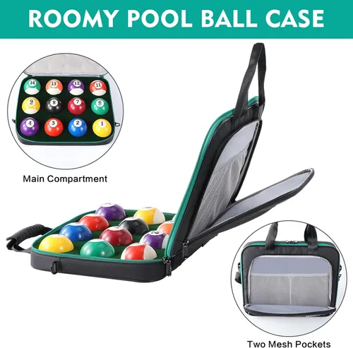 Vista 3 de PEKREWS Pool Ball Case, Padded Billiard Carrying Bag Travel Storage Box with Handle and Shoulder Strap, Pool Ball Holder for 17 or 12 Billiards