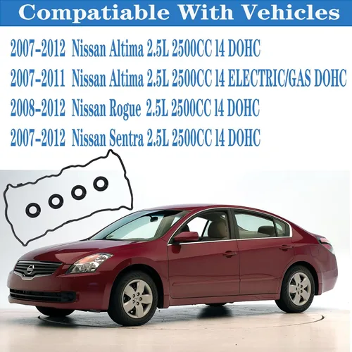 Vista 2 de VS50777R solo para aluminio Nissan Altima 2.5 junta de tapa de válvula con 4 sellos de chispa, código de motor Rogue Sentra 2.5L QR25DE 2007 2008