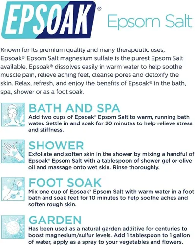 Vista 7 de Epsoak Epsom sal, 10 libras (Sulfato de magnesio USP) con bolsa resellable, Blanco