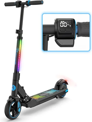 EVERCROSS EV06C Scooter eléctrico, scooter eléctrico plegable para niños de 6 a 12 años, hasta 9.3 MPH y 5 millas, pantalla LED, luces LED