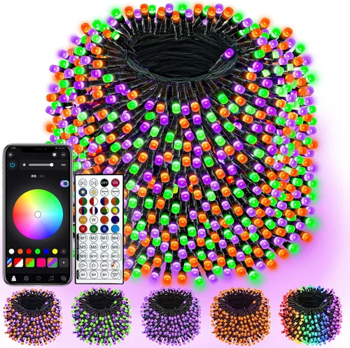 Vista 30 de Tira de luces de Navidad conectables de 100 LED de 42 pies, 13 modos, para exteriores e interiores, cable verde extensible, luces blancas cálidas