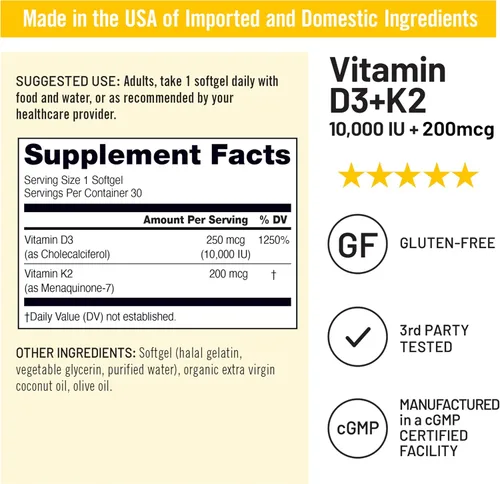 Vista 5 de NatureWise Vitamina D3 10,000 UI más K2 (MK-7) 200 mcg con aceite de coco orgánico extra virgen - Apoya la absorción de calcio, la salud
