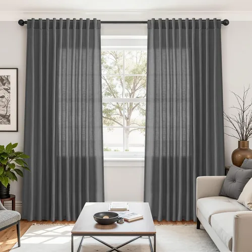 Vista 37 de Aersas Aqua Green Linen Curtains 84 Inches Long 2 Panels Set Back Tab Rod Pocket Living Room Curtain Farmhouse Rustic Light Filtering Hook Drapes