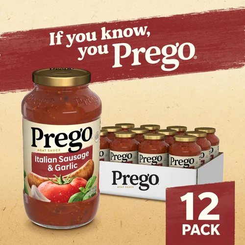 Vista 3 de Prego Salsa italiana de carne de salchicha y ajo, tarro de 23.5 onzas (caja de 12)