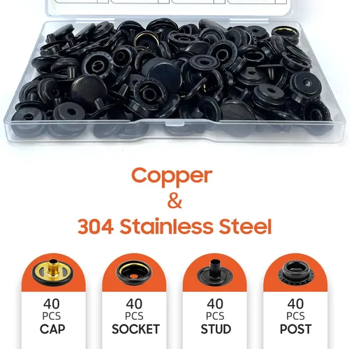 Vista 4 de 160 piezas de botones de presión, kit de cierres a presión, cierres de 15 mm de acero inoxidable de grado marino para lonas de barco, cierres