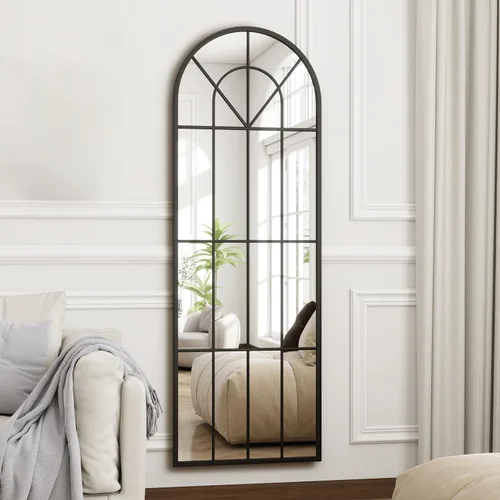 Vista 12 de TinyTimes Arched Full Length Mirror, 56"x22" Large Window Floor Mirror, Farmhouse Pane Mirrors with Metal Framed, Full Body Wall or Leaning Mirrors