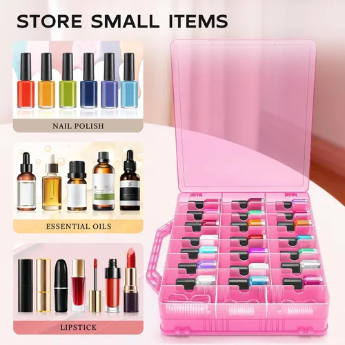 Vista 4 de Estuche organizador de esmaltes de uñas DreamGenius para 48 botellas con 2 separadores de uñas, soporte de doble cara para esmaltes de uñas en gel