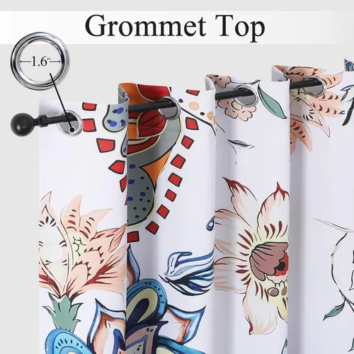 Vista 2 de Estelar Textiler Cortinas clásicas con estampado floral azul para sala de estar, cortinas de 84 pulgadas de largo, oscurecimiento de la habitación