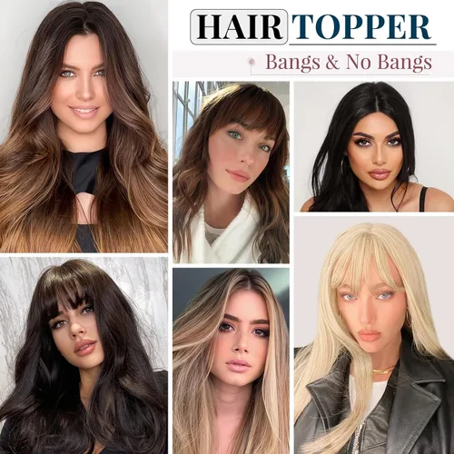 Vista 9 de Peluca de cabello con clip con flequillo, peluca secreta de cabello 100% humano, postizo superior con flecos, peluca de repuesto para mujer