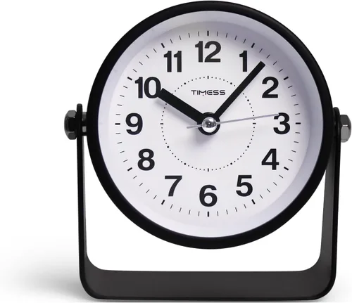 Vista 2 de Reloj de alarma analógico TIMESS, movimiento de cuarzo silencioso sin tic-tac, funciona con pilas con función de repetición de alarma y luz bajo