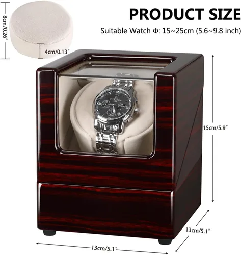 Vista 5 de CHIYODA Bobinadora de reloj para relojes automáticos individuales Caja de madera maciza con motores Mabuchi