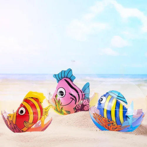 Vista 8 de ArtCreativity Pelotas de playa de peces 3D para niños, juego de 3, bolas transparentes con peces coloridos en el interior, juguetes inflables