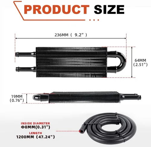 Vista 6 de BARTOO Kit universal de enfriador de aceite de transmisión de 5/16", enfriador de aceite de transmisión de aleación de aluminio de 2 pasos de tubo