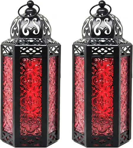 Vista 98 de VELA LANTERNS Farol portavelas decorativo, marroquí, gótico, morado, de 10.5 pulgadas, para mesa o colgar, decoración de Ramadán, decoración