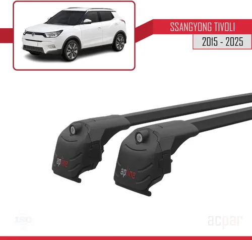 Vista 9 de Compatible con SsangYong Tivoli 2015-2024 ACE-2 Barra transversal de aluminio negro 2 barras