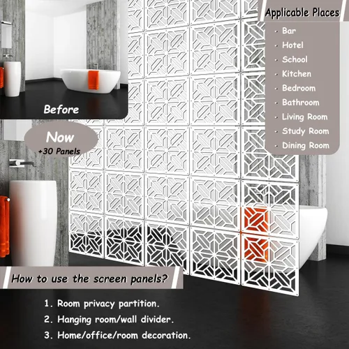 Vista 4 de Lchen Panel divisor de habitación colgante, divisor de pared colgante blanco, 10 piezas de madera y plástico, decoración de oficina en el hogar