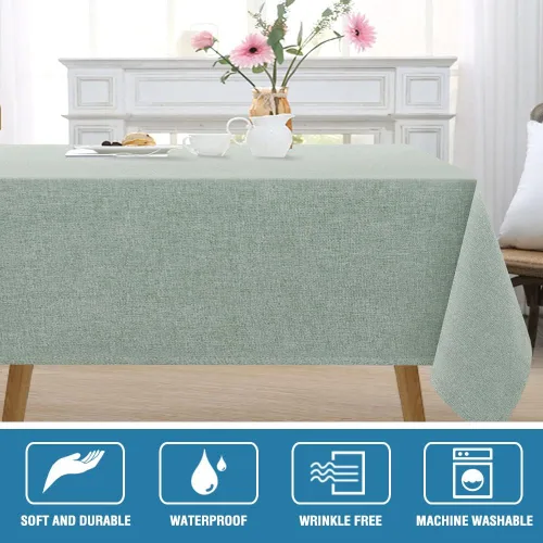 Vista 2 de Mantel rectangular con textura de lino, 54 x 80 pulgadas, impermeable, de lino sólido de alta calidad, a prueba de derrames, para mesa de fiesta