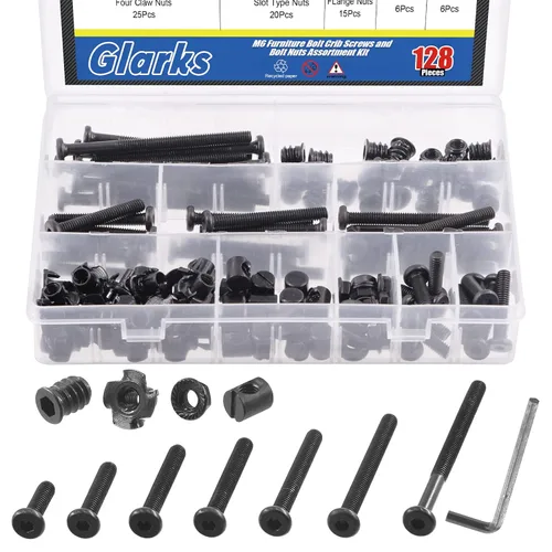 Glarks Tornillos de cuna M6x20/30/40/50/60/70/3.150 in Tornillos hexagonales con tuercas de barril, tuercas roscadas, tuerca en T, tuerca de brida y