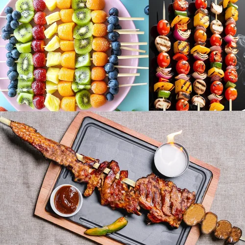 Vista 5 de Palos para S'mores de bambú (50 piezas), palos para asar malvaviscos de 17.5" para fogata, pinchos de madera resistente de 5 mm para hamburguesas