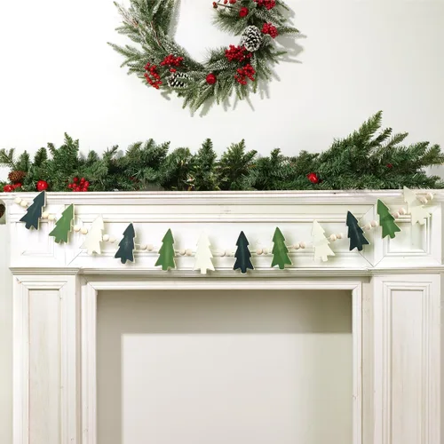 Vista 5 de Guirnalda de decoraciones de Navidad para interiores y exteriores: 6.5 pies de árbol de Navidad de granja, cuentas de madera, decoración de Navidad