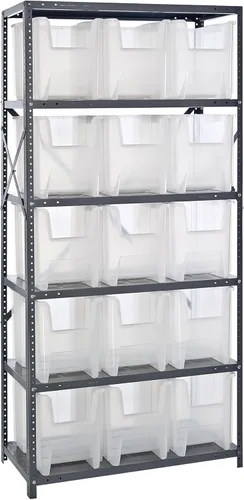 Vista 272 de Quantum QSBU-245BK Heavy Duty Shelving Unit with (7) Shelves and (24) QUS245 Black Bins for Garage Warehouse Storage Distribution 400 lb Load