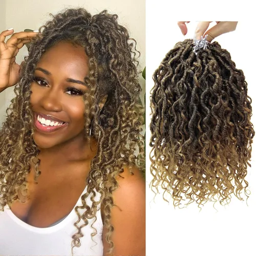 Vista 56 de Goddess Locs - Rastas de cabello corto rizado bohemio sintético de 10 pulgadas, paquete de 8 paquetes de trenzas de ganchillo preenrolladas