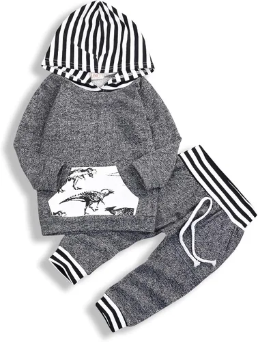 Conjunto de sudadera con capucha para bebés y niños con diseño de dinosaurio de manga larga con capucha y pantalones