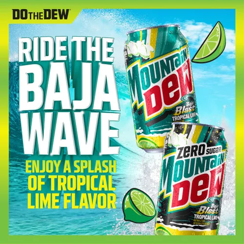 Vista 6 de Mountain Dew Soda, paquete variado Baja Blast de 2 sabores (Baja Blast, Original Dew), latas de 12 onzas líquidas (paquete de 18)
