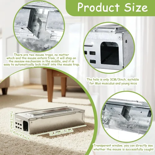 Vista 2 de Qualirey Paquete de 4 trampas para ratones de captura múltiple, parte superior transparente, humanizada, para interiores y exteriores, control