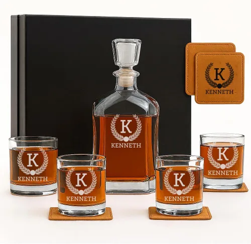 Vista 5 de Juego de decantador de whisky personalizado, juegos de decantadores de whisky para hombres, regalos personalizados para hombres