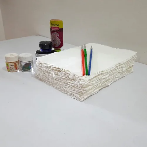 Vista 6 de E-Tailor Hojas sueltas de papel de algodón hechas a mano con borde de cubierta de 130 GSM, color blanco marfil (paquete de 1-8x10-20-hojas)