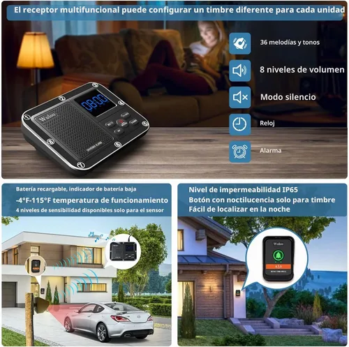Vista 4 de Alarma solar inalámbrica para entrada con pieza adicional de timbre, sistema de seguridad inalámbrico multifuncional para el hogar, batería