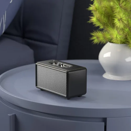 Vista 6 de Altavoz Bluetooth inalámbrico vintage, altavoces retro portátiles con sonido estéreo y graves extendidos, perilla para control de volumen